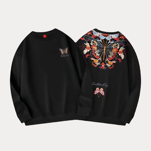 butterfly sweatshirt, embroidered sweatshirt, harajuku style, kawaii fashion, aesthetic sweatshirt, streetwear sweatshirt, y2k fashion, unisex pullover, cozy streetwear, japanese streetwear, soft fleece sweatshirt, cute embroidered top, oversized sweatshirt, pastel sweatshirt, trendy streetwear